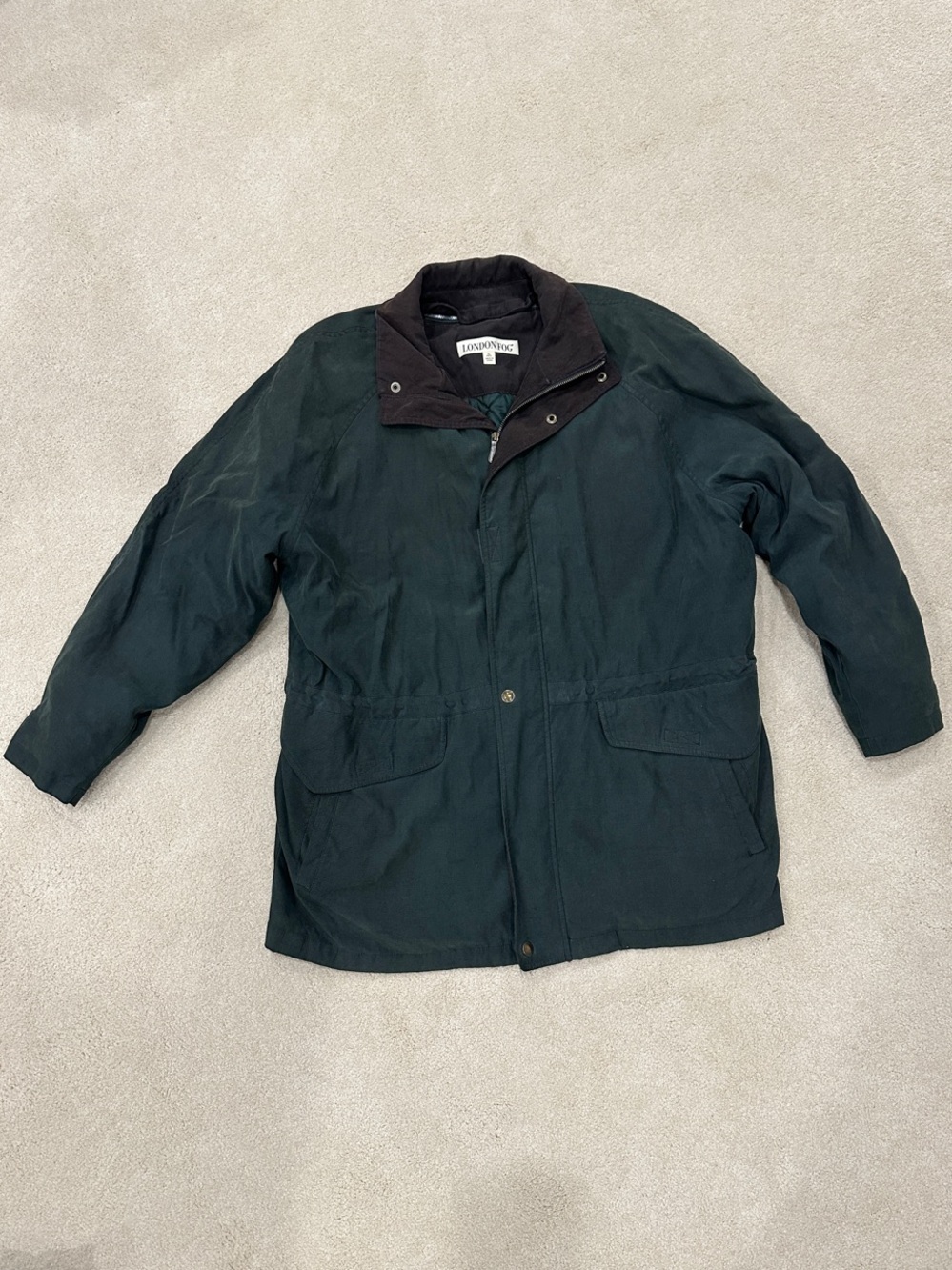 Lands' End Men's Forest Green Field Coat with Liner and Contrast Collar